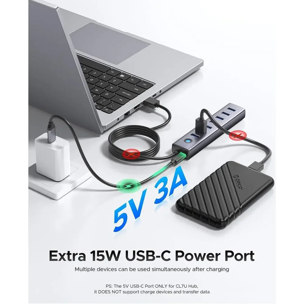 ORICO 7-Port USB 3.0 Hub, Aluminum USB Multiple Adapter